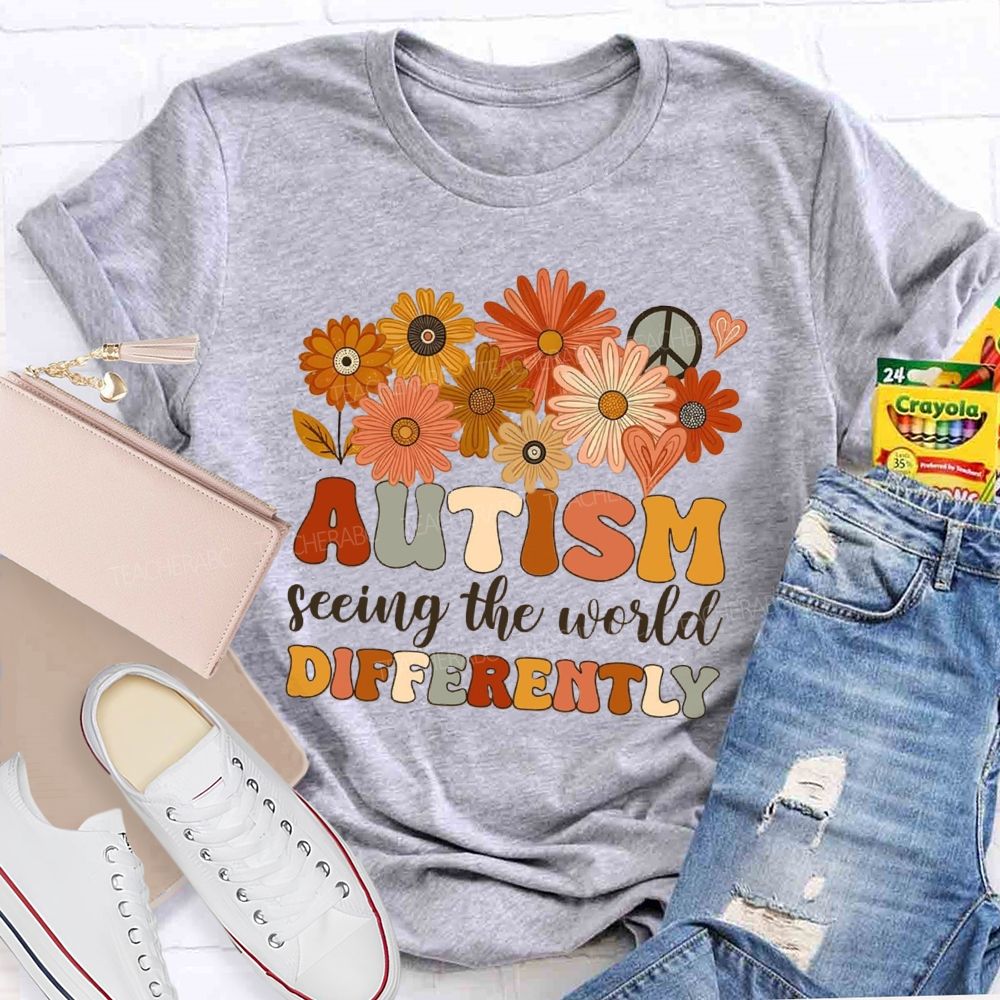 Autism Seeing The World Differently Sunshine Flower Teacher T-Shirt
