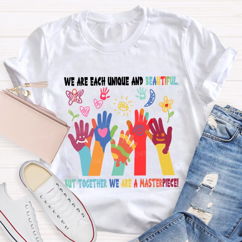 We Are Each Unique Colorful Hands Teacher T-shirt