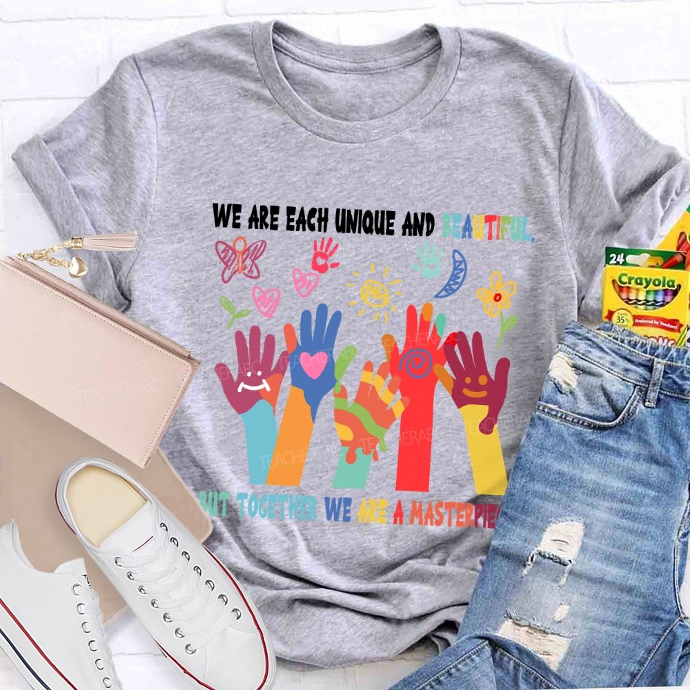 We Are Each Unique Colorful Hands Teacher T-shirt