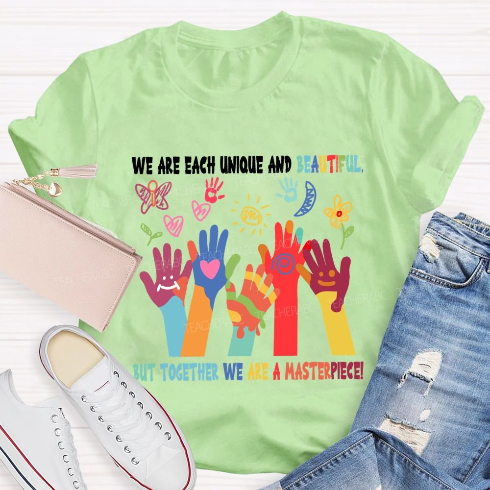 We Are Each Unique Colorful Hands Teacher T-shirt