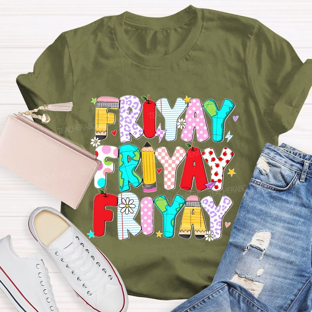 Happy Friyay Pencil Letters Shapes Teacher T-shirt