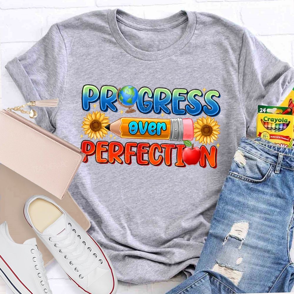 Progress Over Perfection Sunflower Pencil Teacher T-shirt