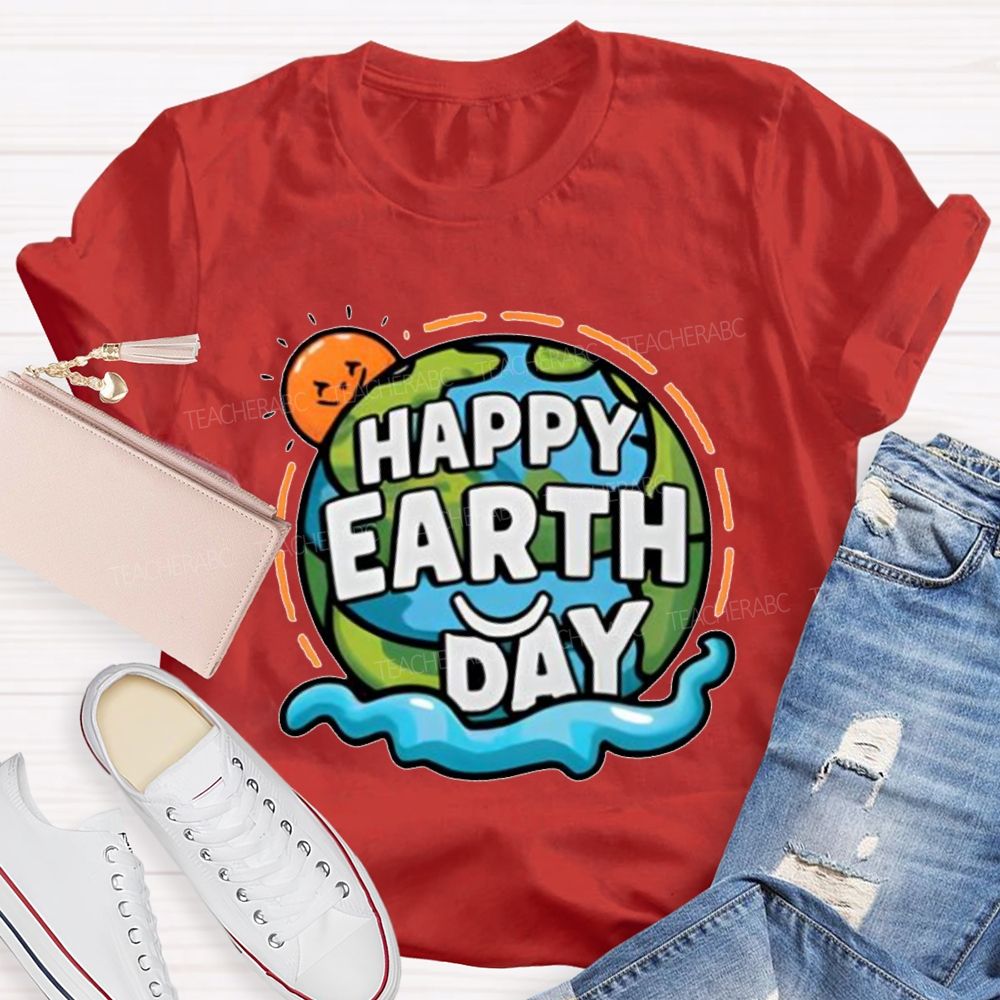 Happy Earth Day Pattern Teacher T-shir