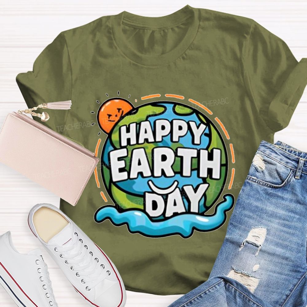 Happy Earth Day Pattern Teacher T-shir