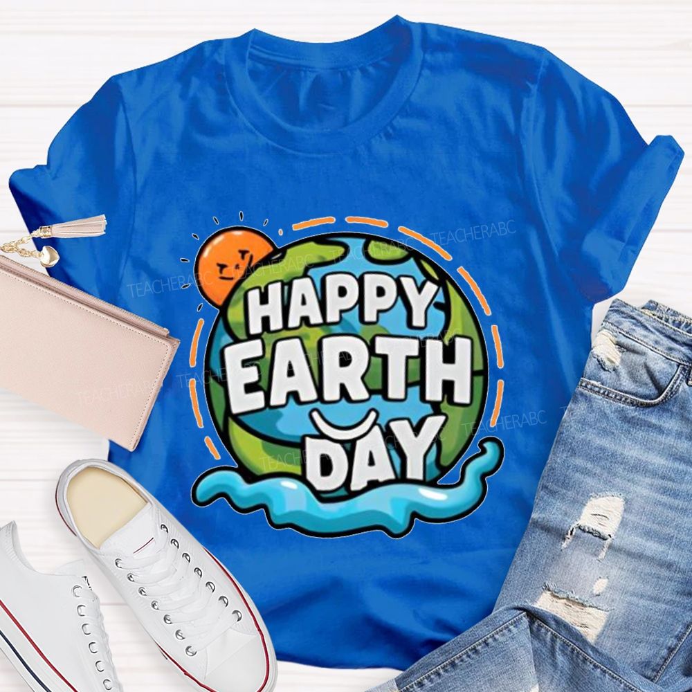 Happy Earth Day Pattern Teacher T-shir
