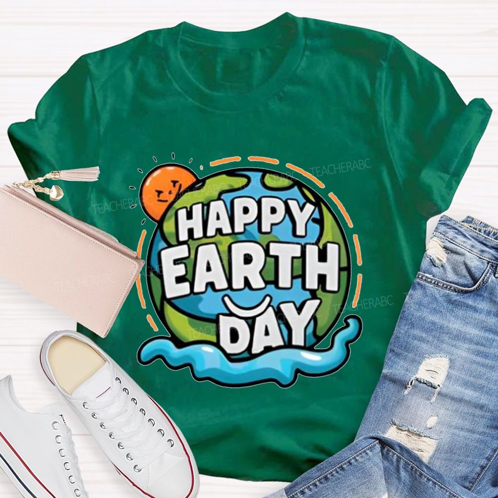 Happy Earth Day Pattern Teacher T-shir