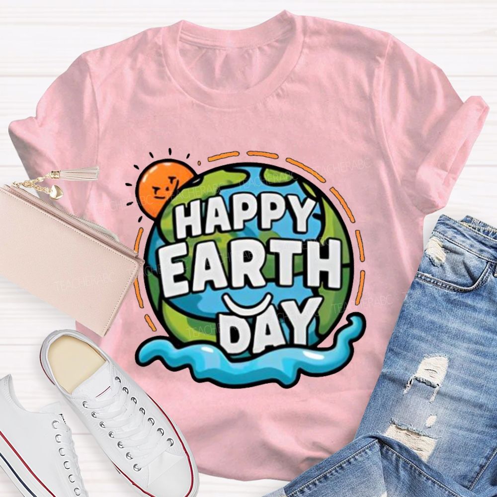 Happy Earth Day Pattern Teacher T-shir
