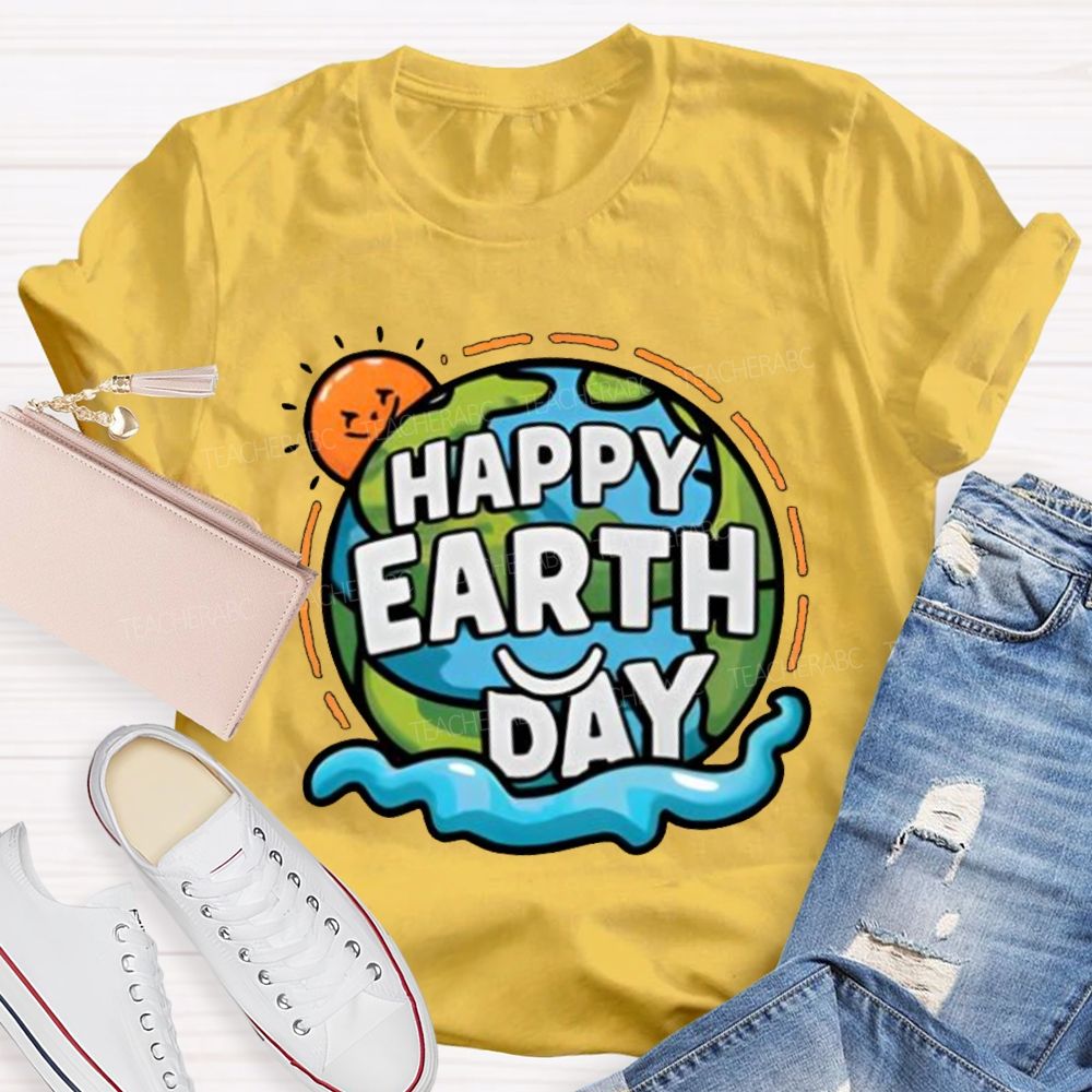 Happy Earth Day Pattern Teacher T-shir