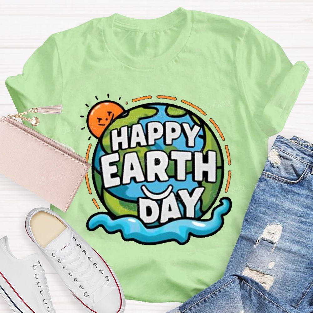 Happy Earth Day Pattern Teacher T-shir