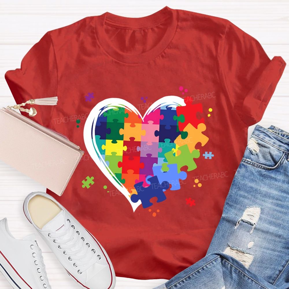 Love Needs No Words Rainbow Puzzle Spread Kindness Teacher T-Shirt
