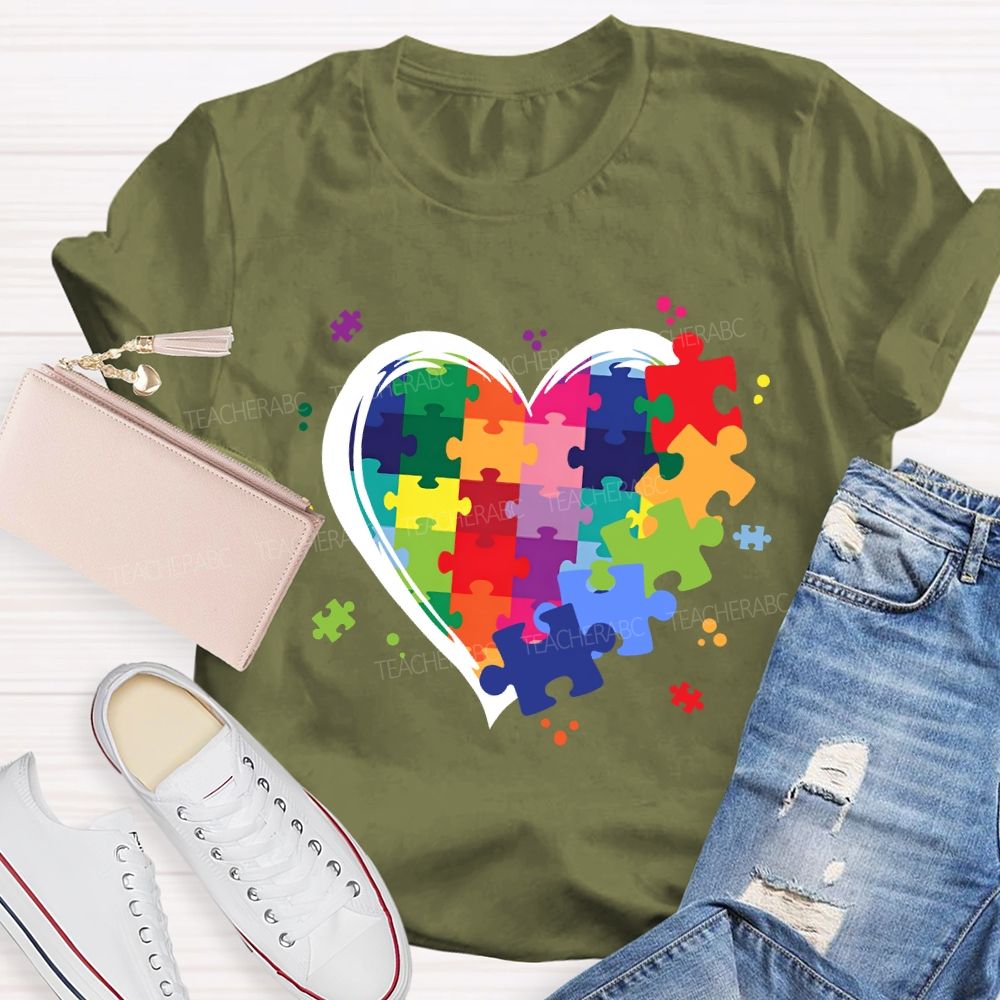 Love Needs No Words Rainbow Puzzle Spread Kindness Teacher T-Shirt