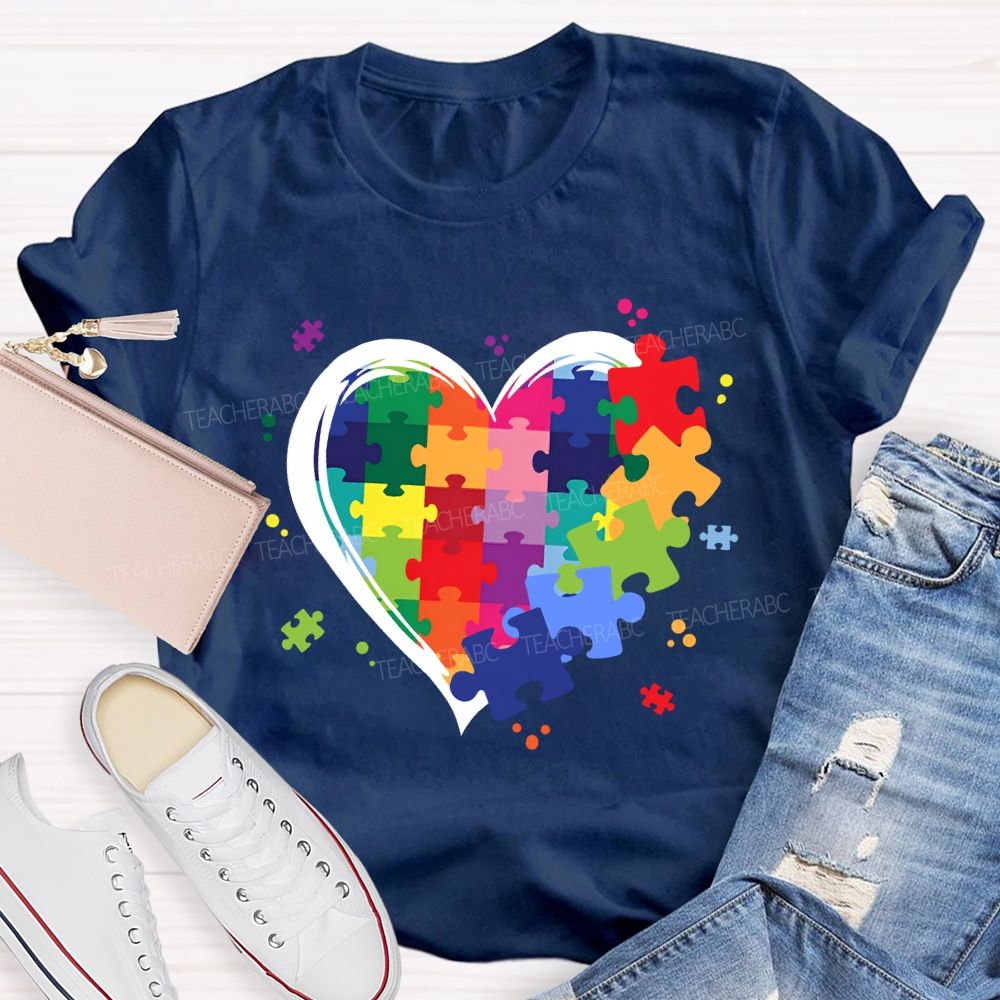 Love Needs No Words Rainbow Puzzle Spread Kindness Teacher T-Shirt
