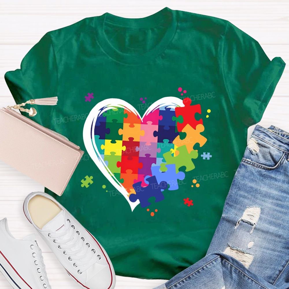 Love Needs No Words Rainbow Puzzle Spread Kindness Teacher T-Shirt