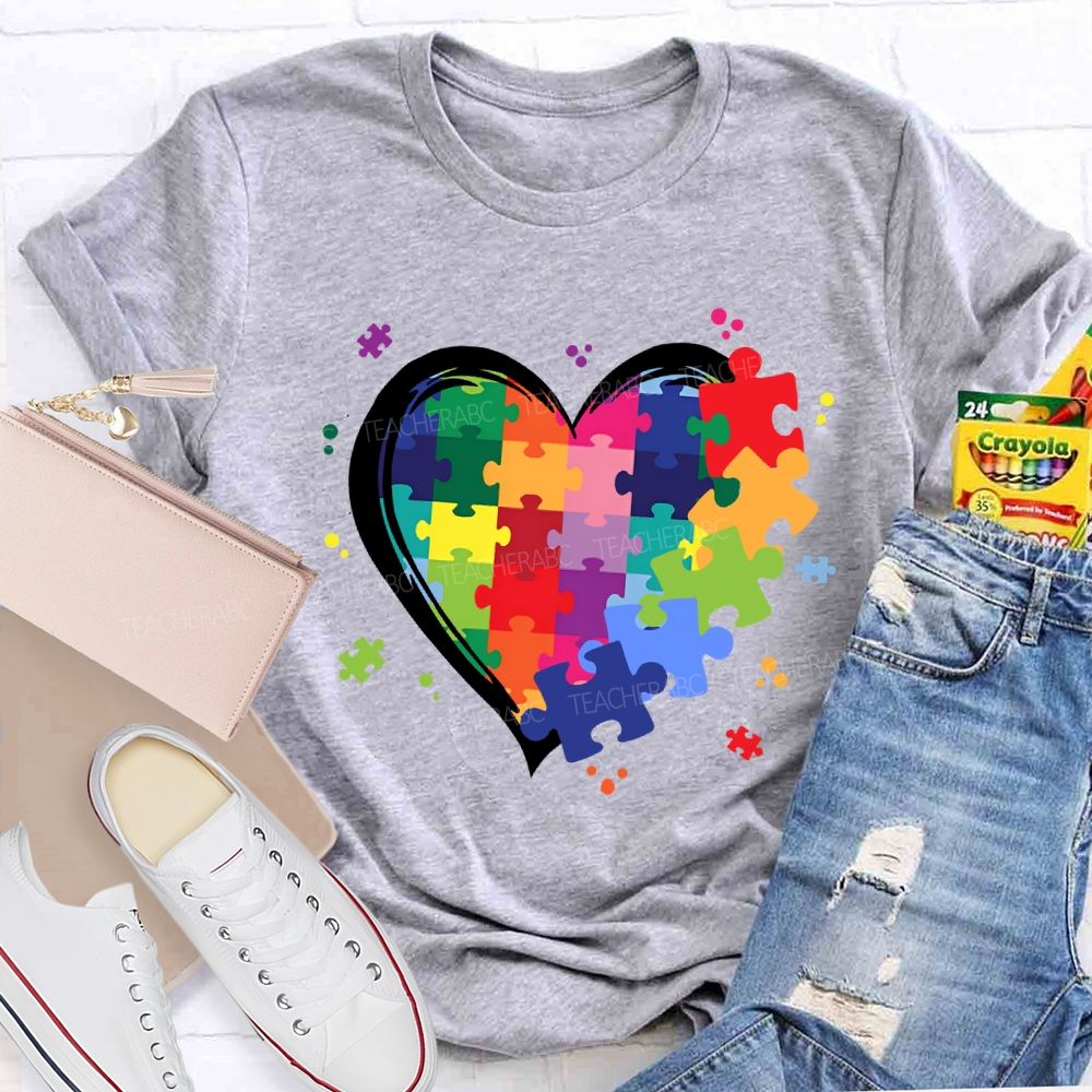 Love Needs No Words Rainbow Puzzle Spread Kindness Teacher T-Shirt