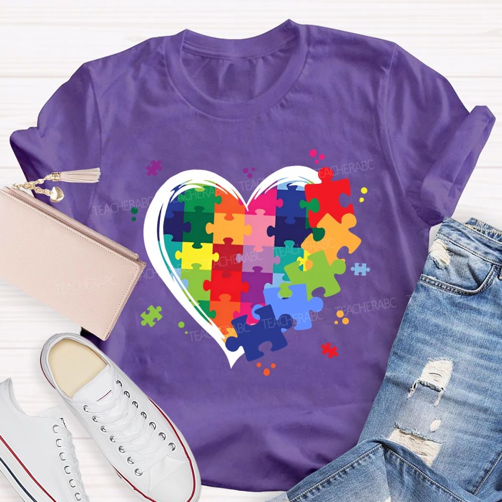 Love Needs No Words Rainbow Puzzle Spread Kindness Teacher T-Shirt