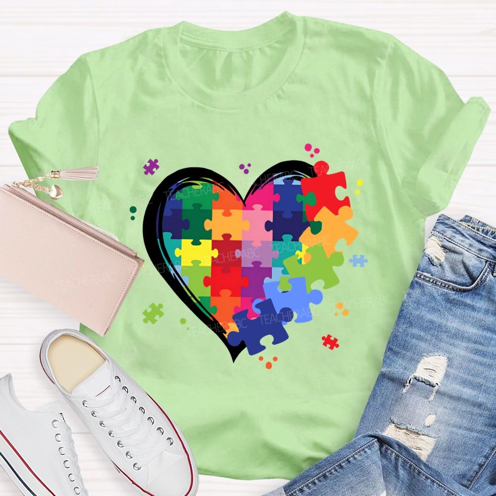 Love Needs No Words Rainbow Puzzle Spread Kindness Teacher T-Shirt