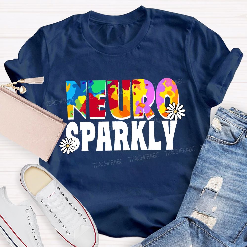 Neuro Sparkly Color Gradient Text Teacher T-shirt