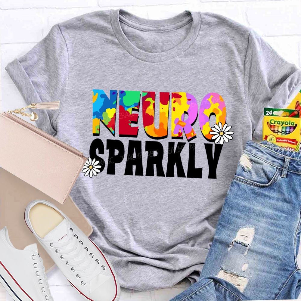 Neuro Sparkly Color Gradient Text Teacher T-shirt