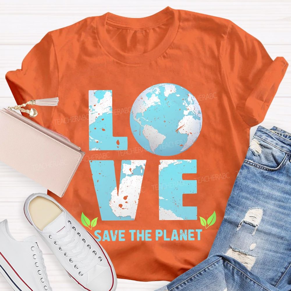 Love Save The Planet Pattern Teacher T-shirt