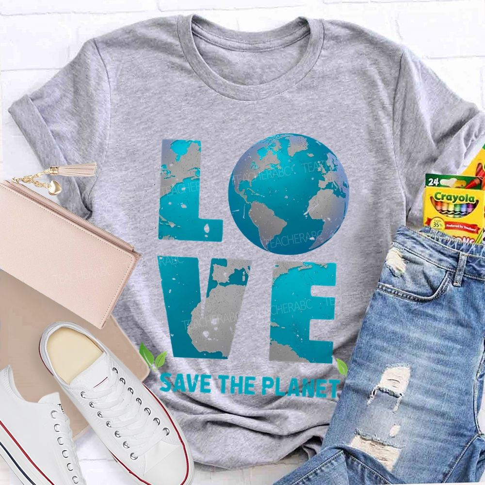 Love Save The Planet Pattern Teacher T-shirt