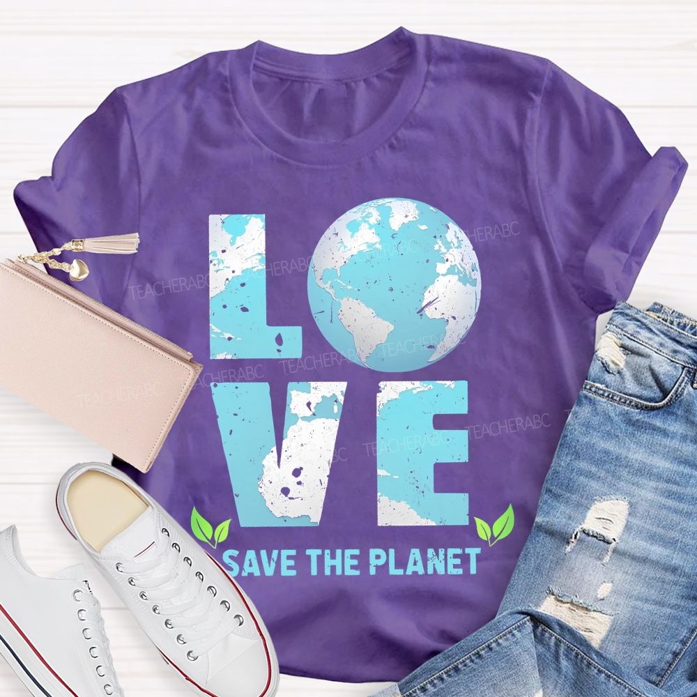 Love Save The Planet Pattern Teacher T-shirt