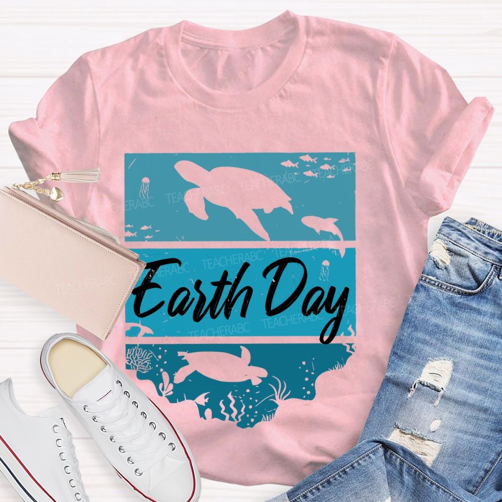 Earth Day Sea Turtle Letters Teacher T-shirt