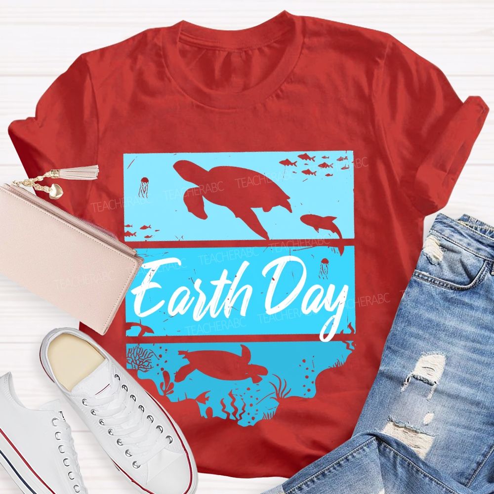 Earth Day Sea Turtle Letters Teacher T-shirt
