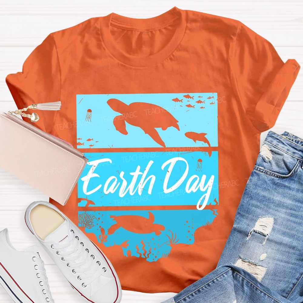 Earth Day Sea Turtle Letters Teacher T-shirt
