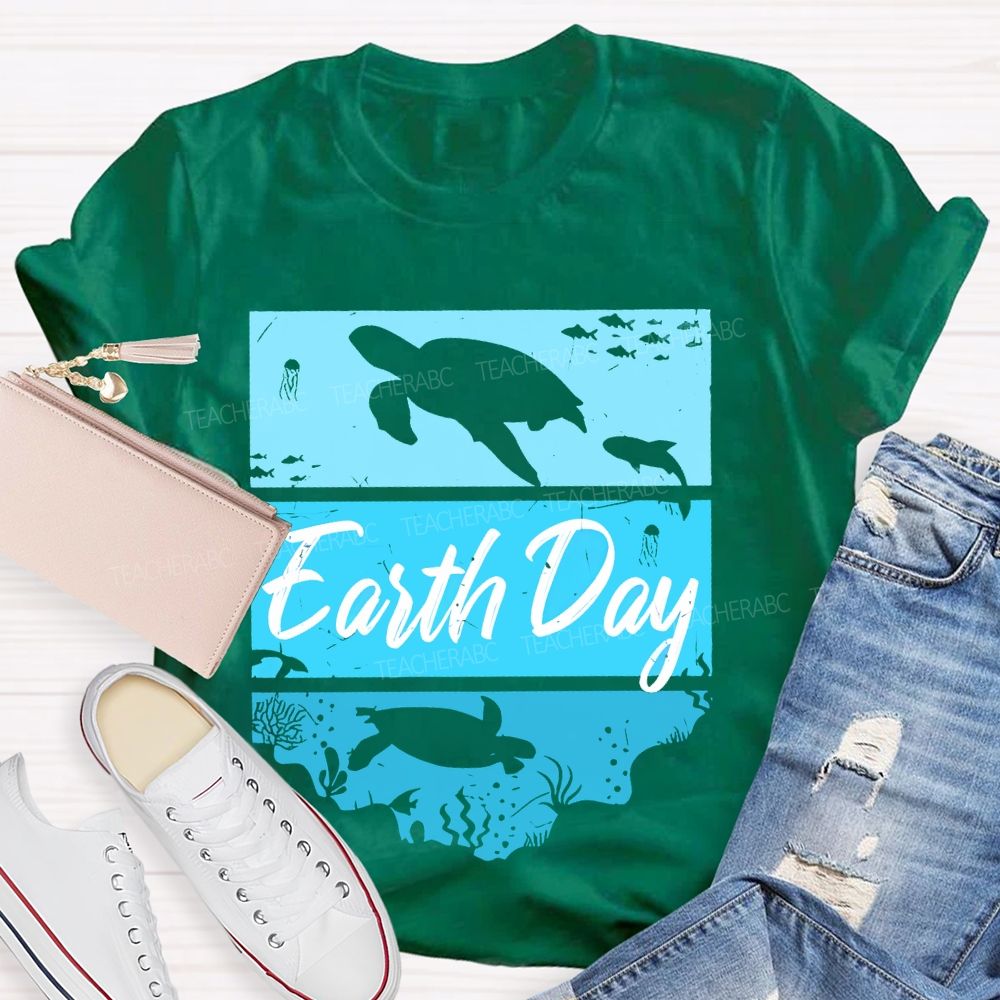Earth Day Sea Turtle Letters Teacher T-shirt