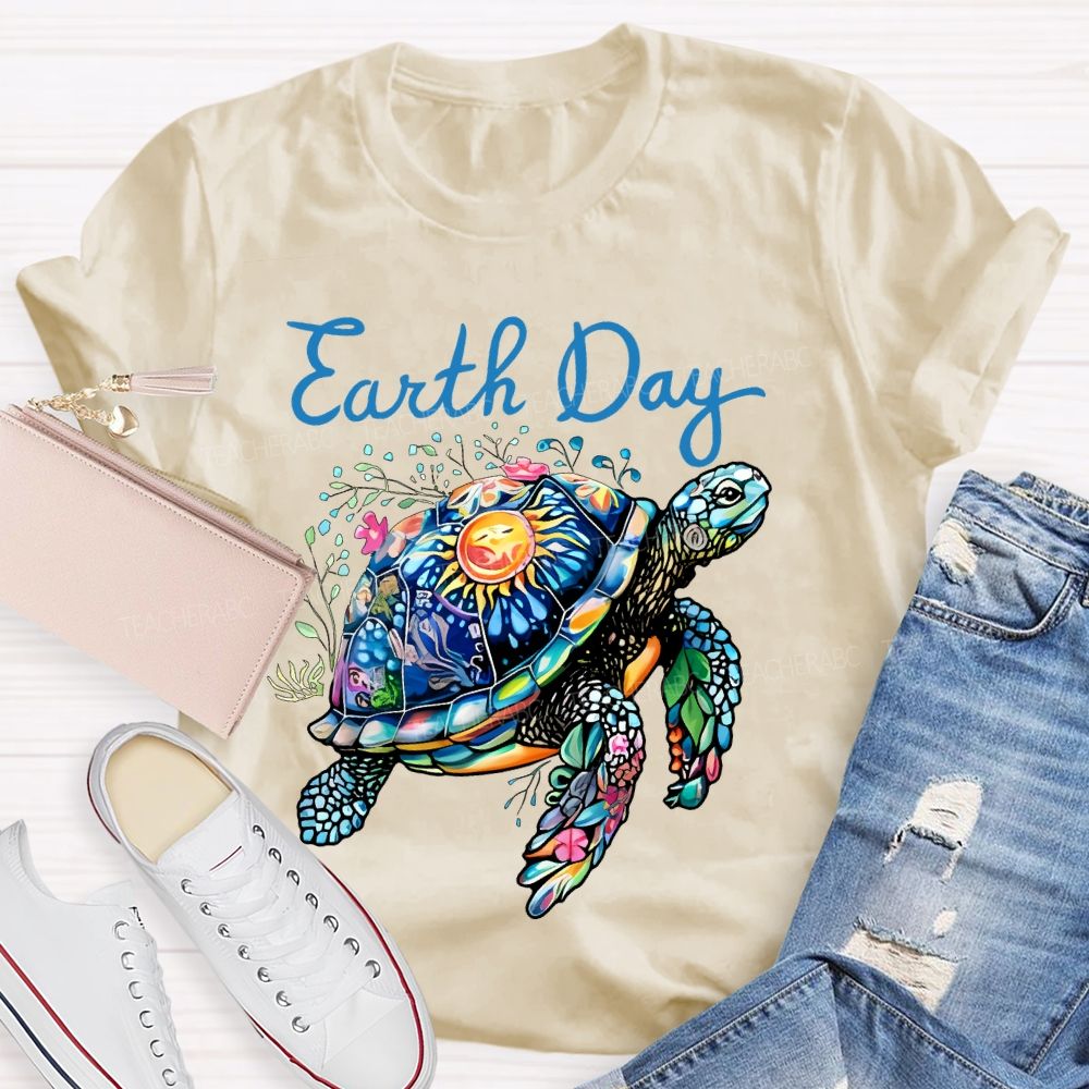 Earth Day Colorful Sea Turtle Teacher T-shirt