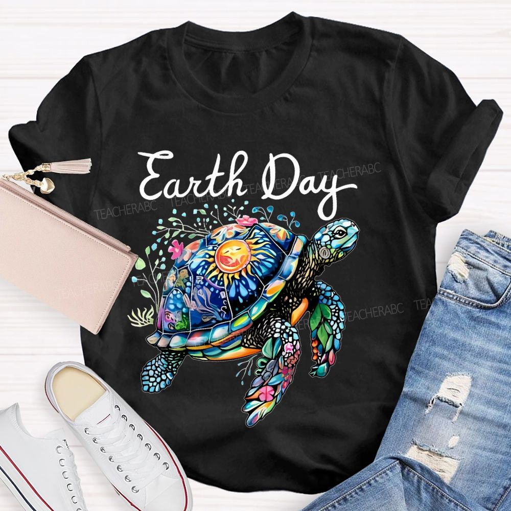 Earth Day Colorful Sea Turtle Teacher T-shirt