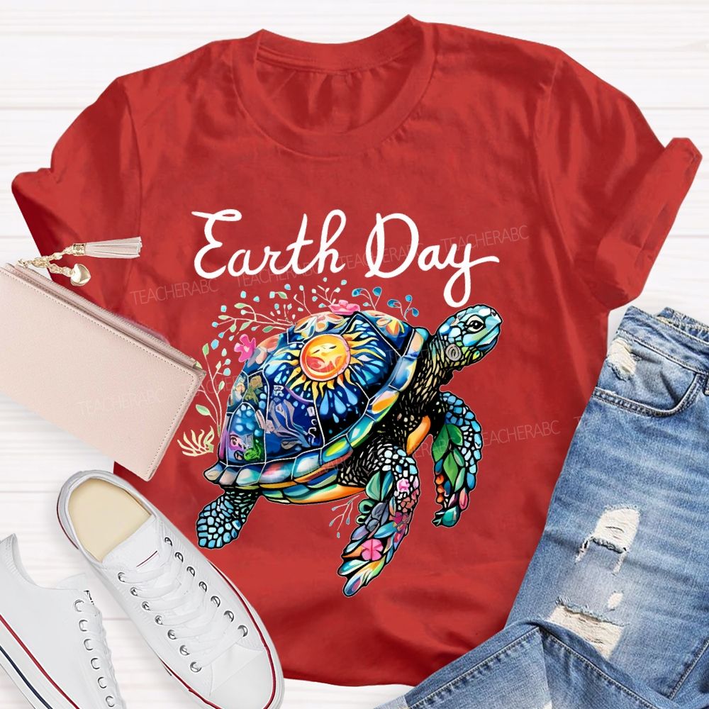 Earth Day Colorful Sea Turtle Teacher T-shirt