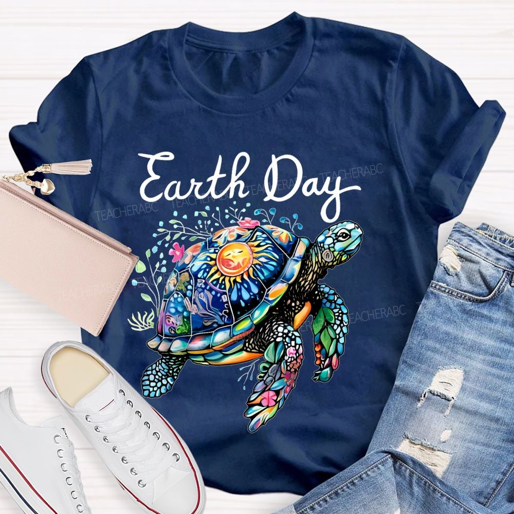 Earth Day Colorful Sea Turtle Teacher T-shirt