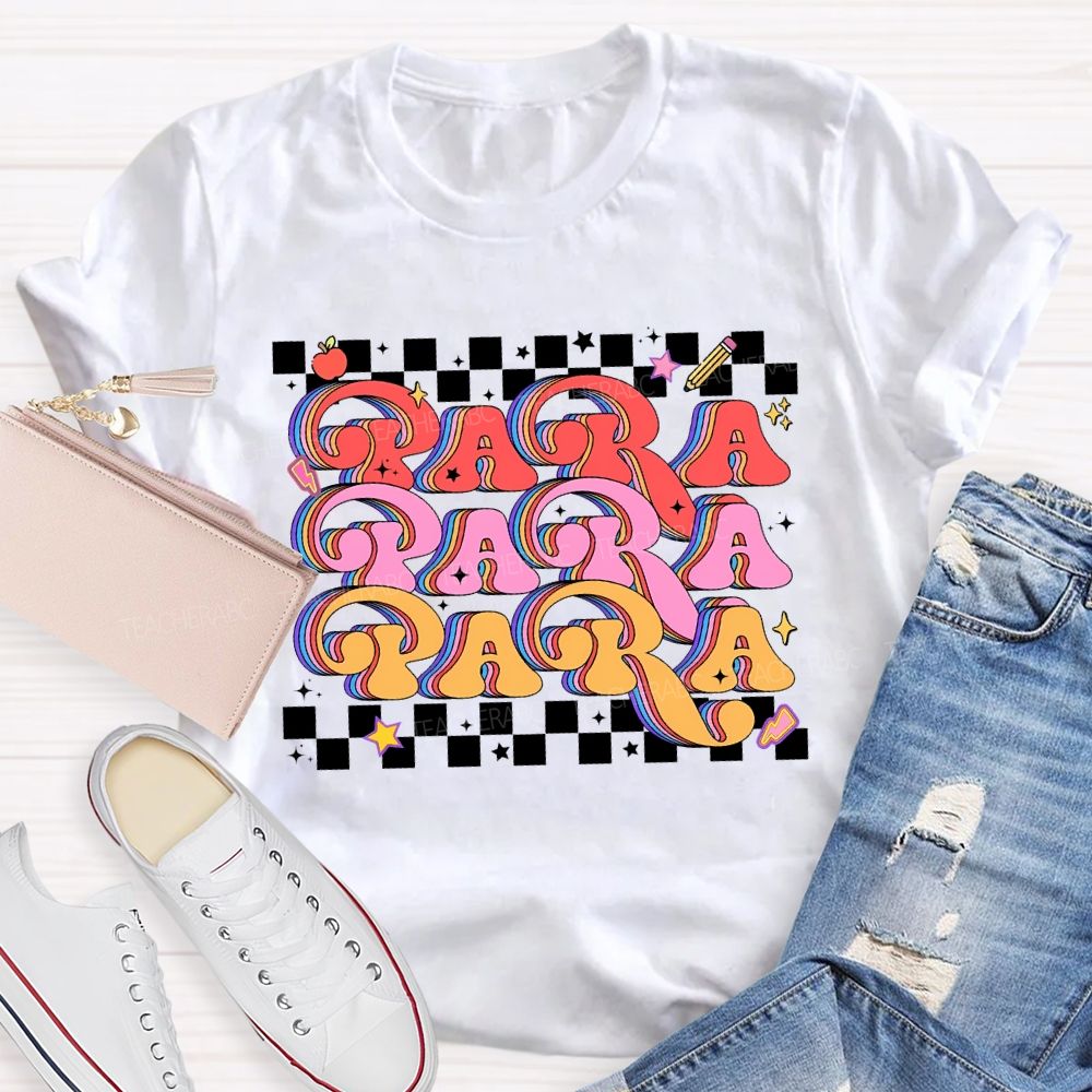Para Professional Colored Fonts And Checkered Print T-shirt
