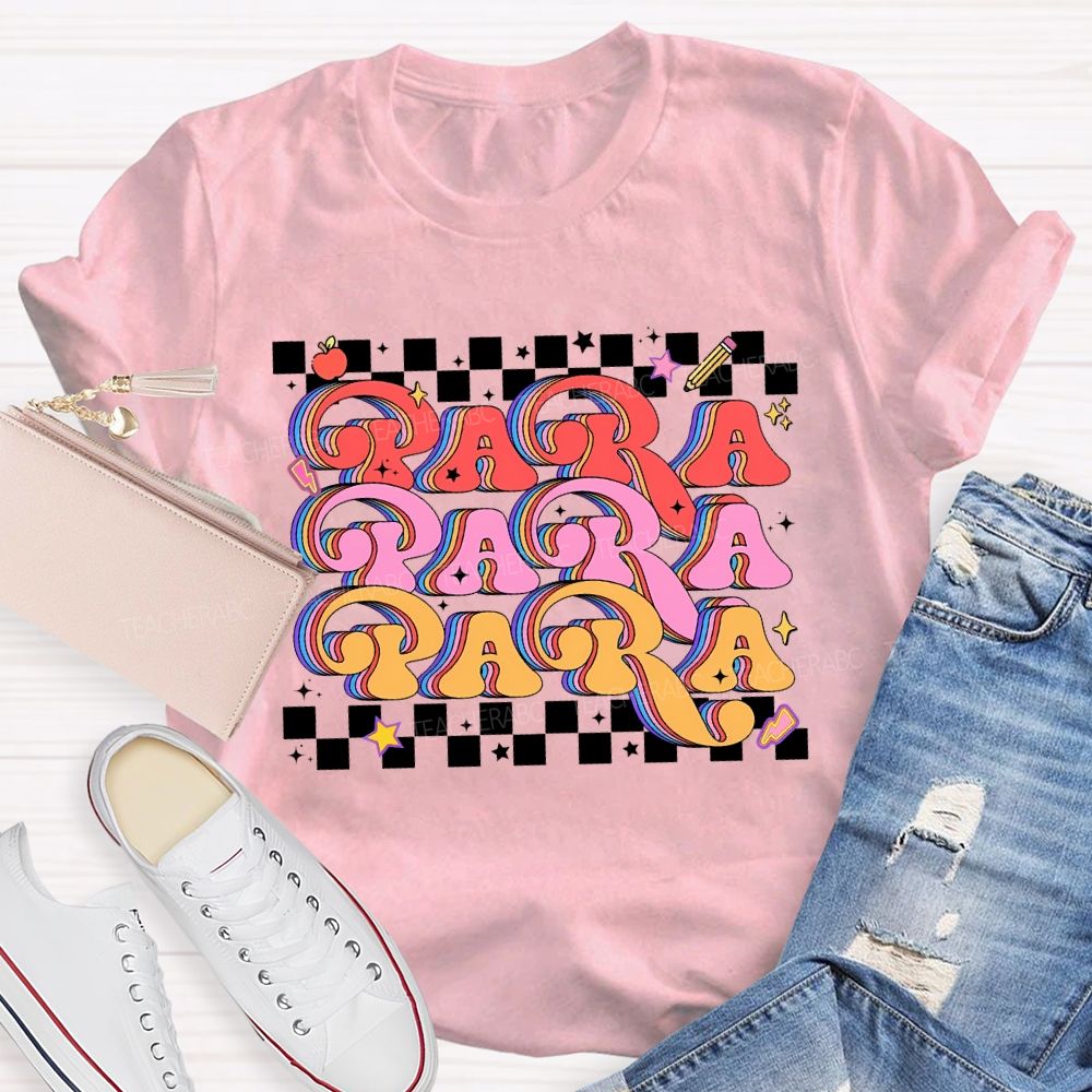 Para Professional Colored Fonts And Checkered Print T-shirt