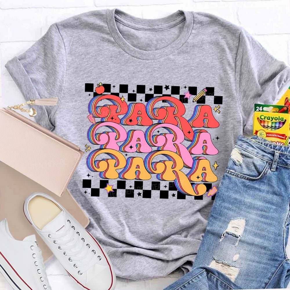 Para Professional Colored Fonts And Checkered Print T-shirt