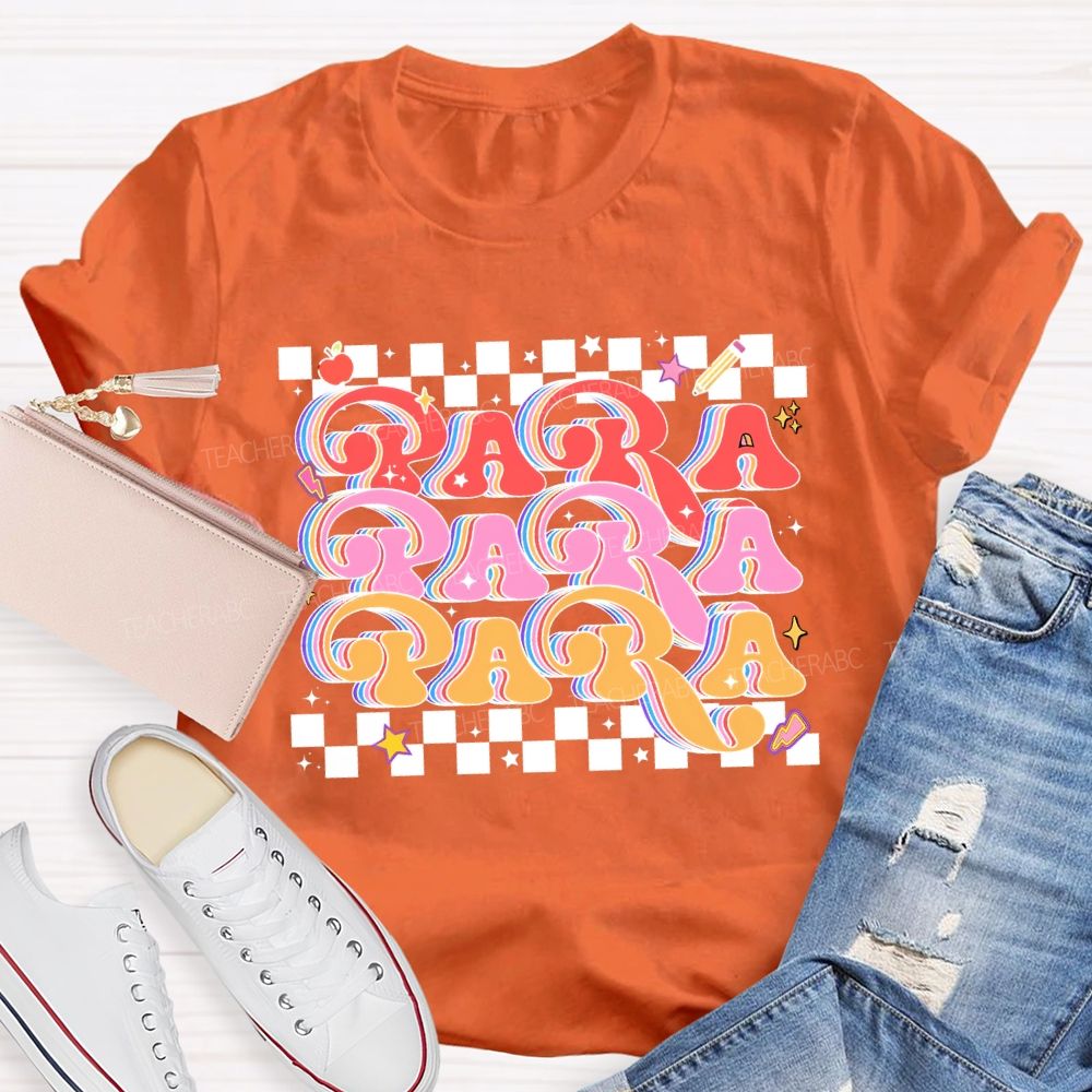 Para Professional Colored Fonts And Checkered Print T-shirt