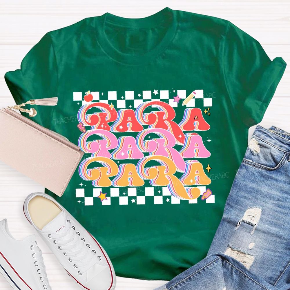 Para Professional Colored Fonts And Checkered Print T-shirt