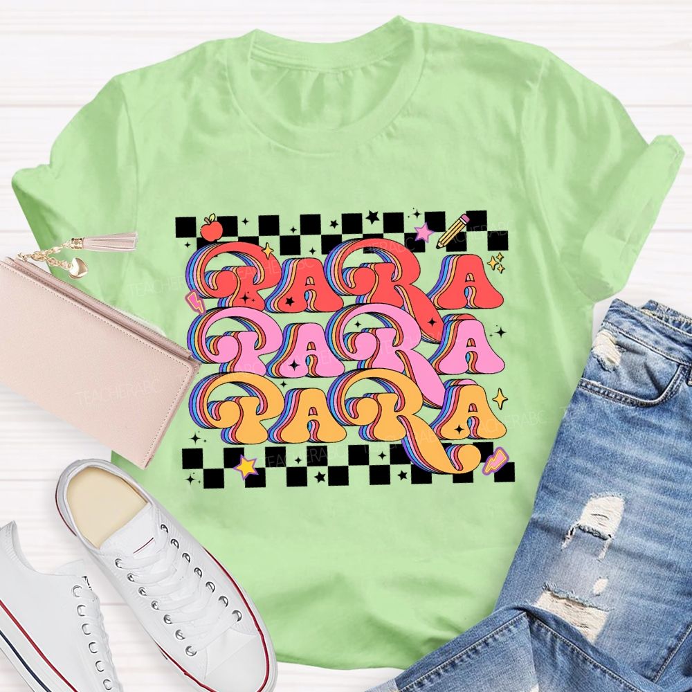 Para Professional Colored Fonts And Checkered Print T-shirt