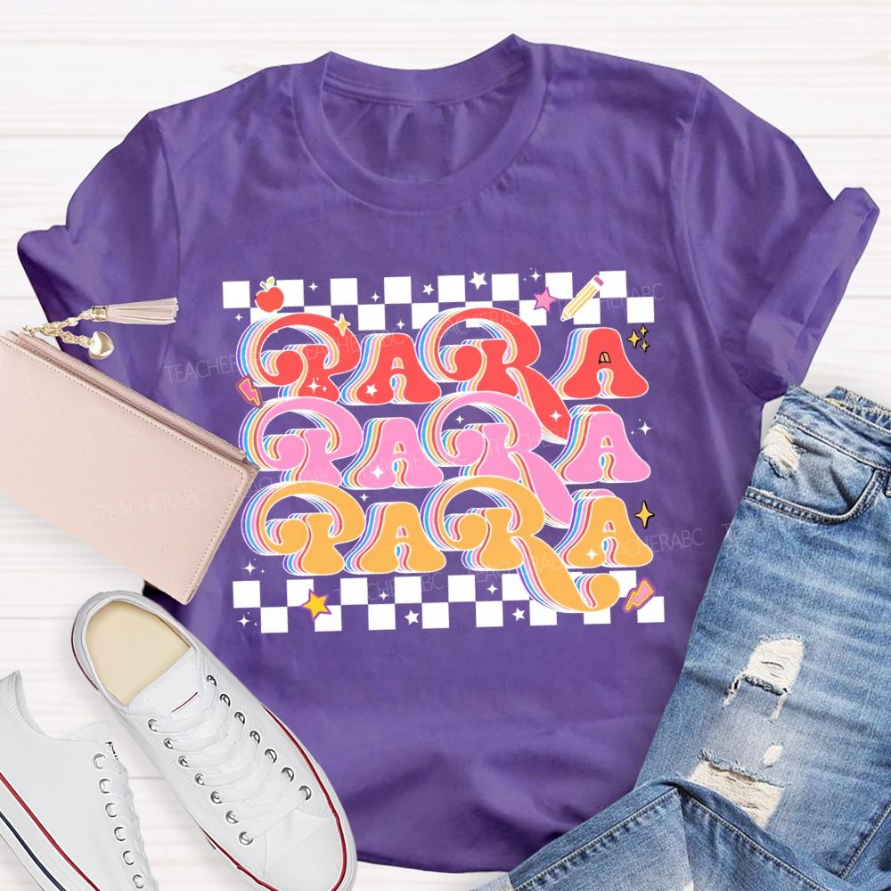 Para Professional Colored Fonts And Checkered Print T-shirt