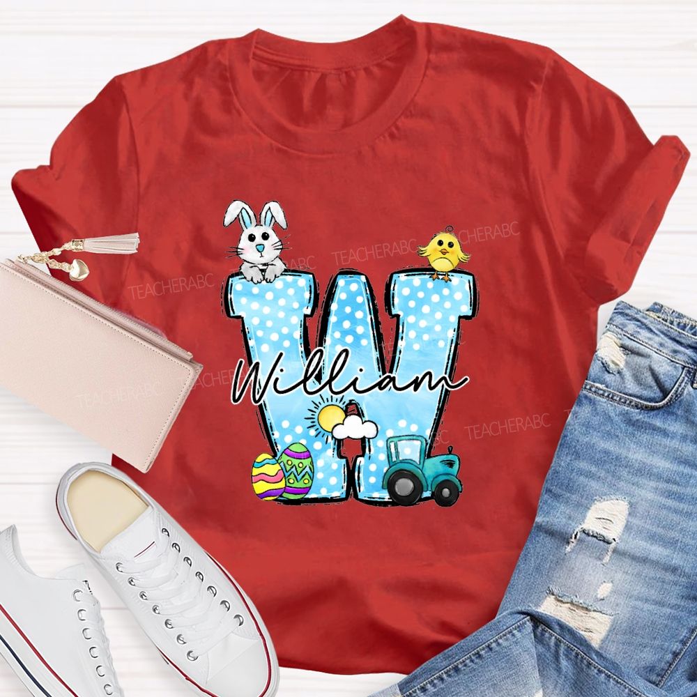 Personalized Name Rabbit Car Graphic Teacher T-shirt