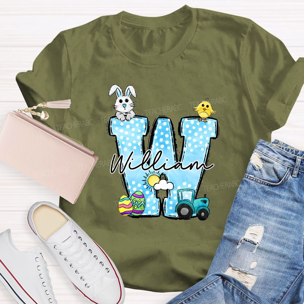 Personalized Name Rabbit Car Graphic Teacher T-shirt