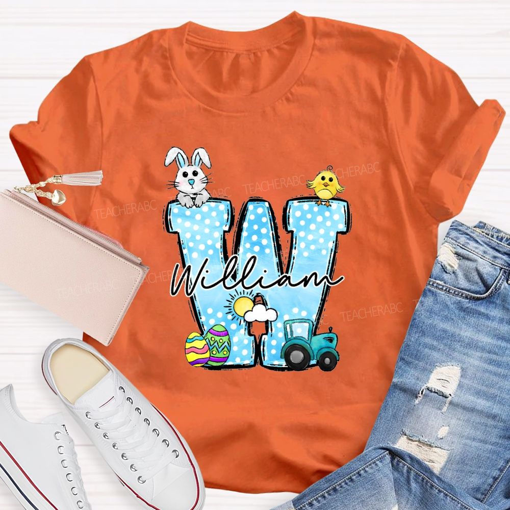 Personalized Name Rabbit Car Graphic Teacher T-shirt