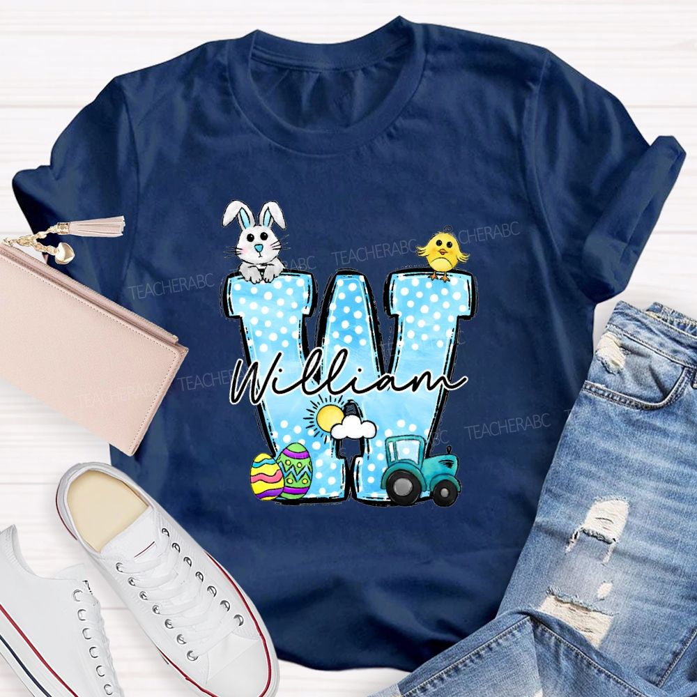Personalized Name Rabbit Car Graphic Teacher T-shirt