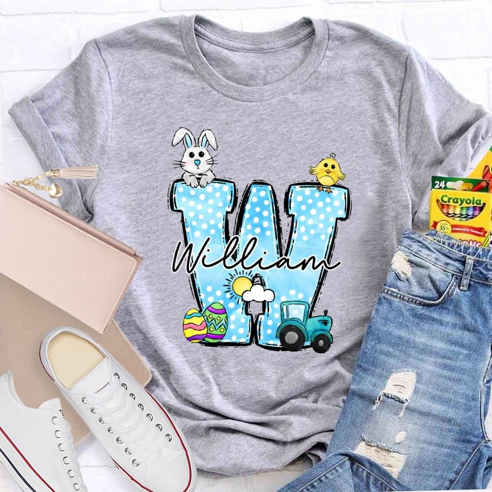 Personalized Name Rabbit Car Graphic Teacher T-shirt