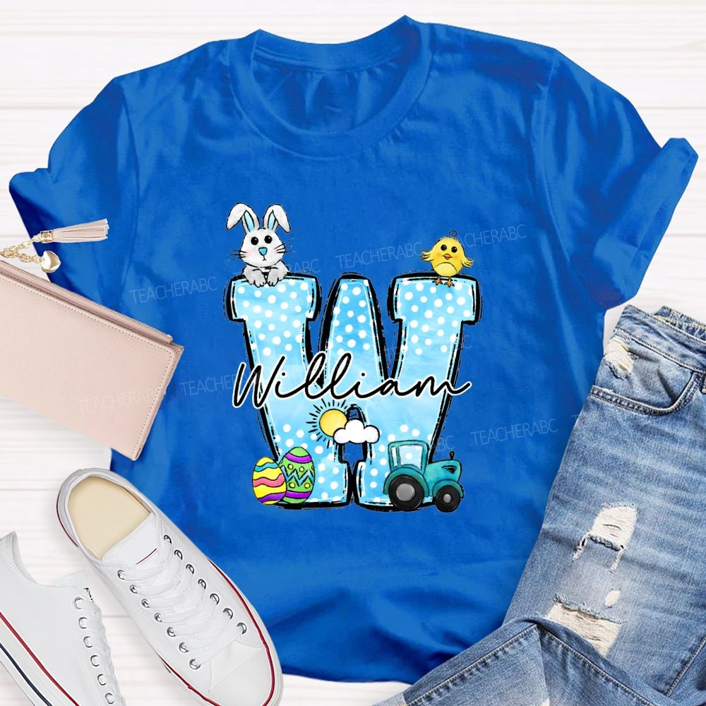 Personalized Name Rabbit Car Graphic Teacher T-shirt