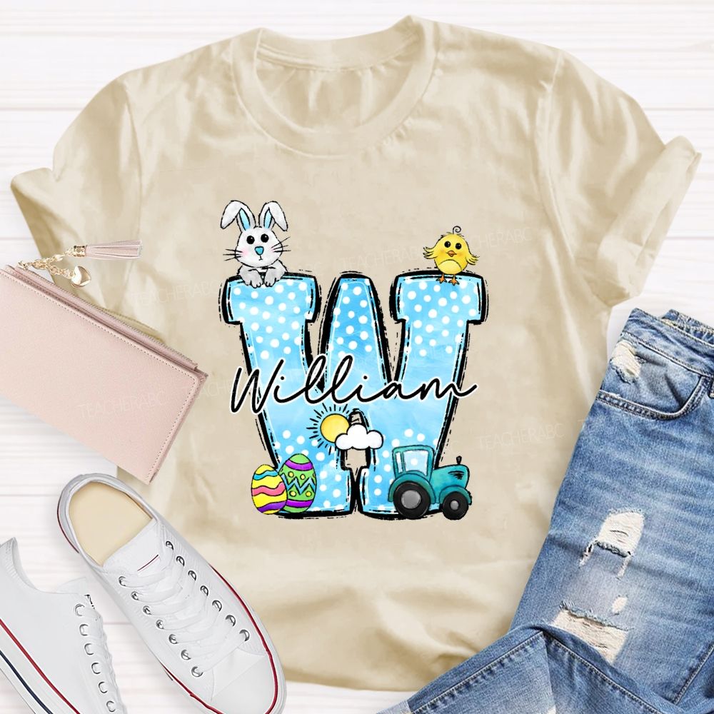 Personalized Name Rabbit Car Graphic Teacher T-shirt