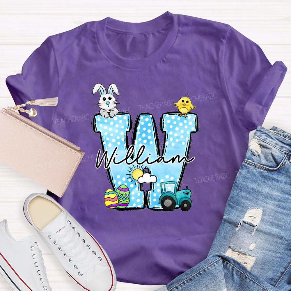 Personalized Name Rabbit Car Graphic Teacher T-shirt