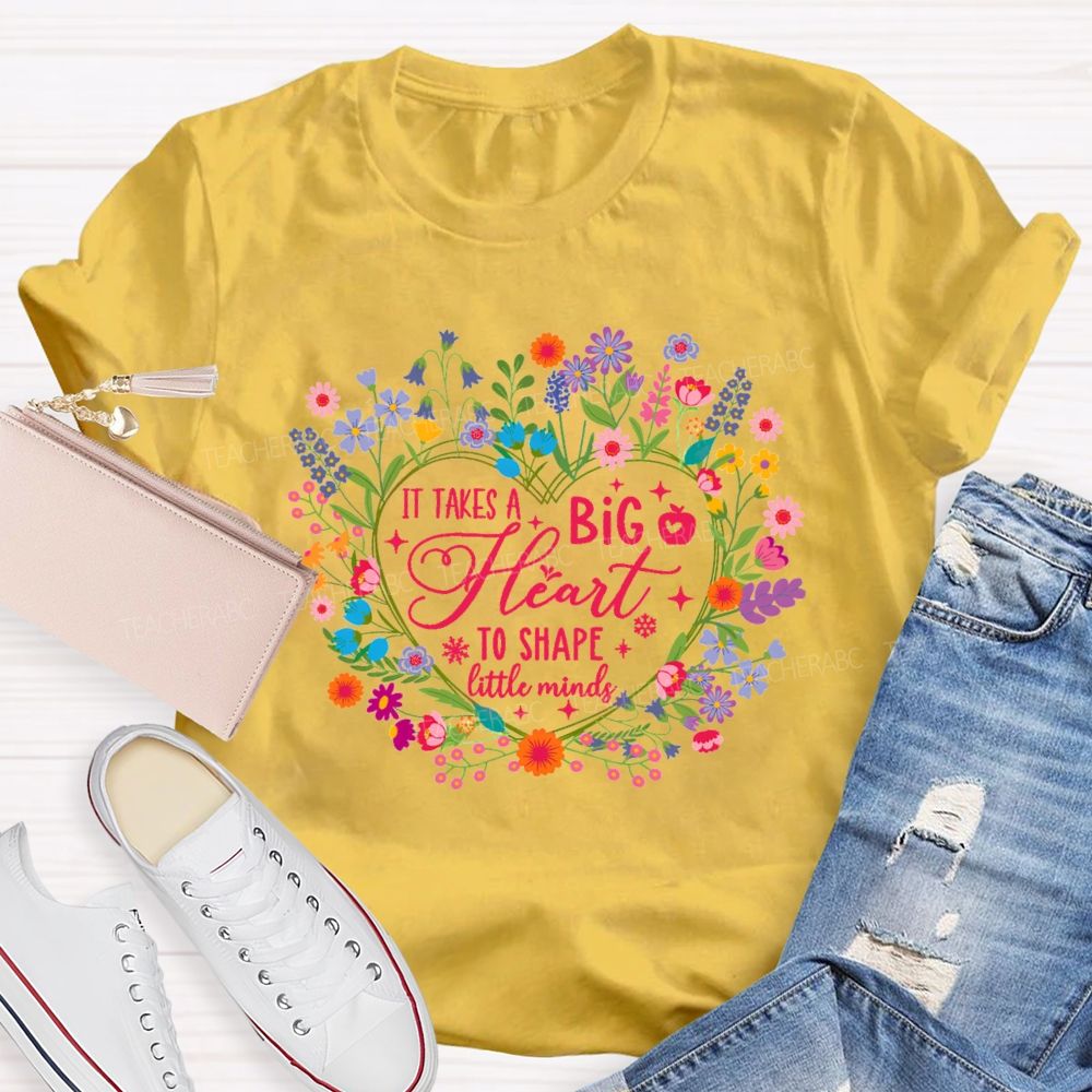 It Takes A Big Heart To Shape Little Minds Pink Heart Teacher T-shirt