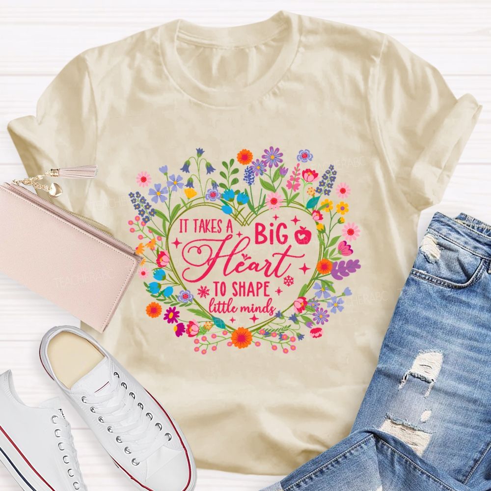 It Takes A Big Heart To Shape Little Minds Pink Heart Teacher T-shirt